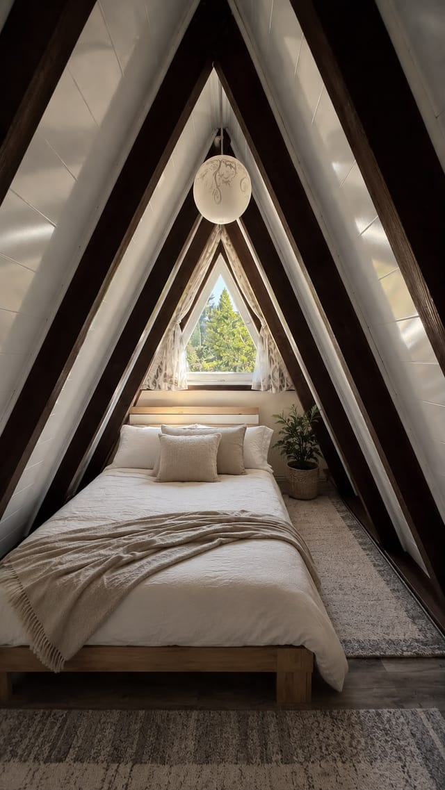 © Das Bollenhuthaus (Eigenaufnahme) Schlafzimmer im Nurdachhaus — Doppelbett unter dem Dach